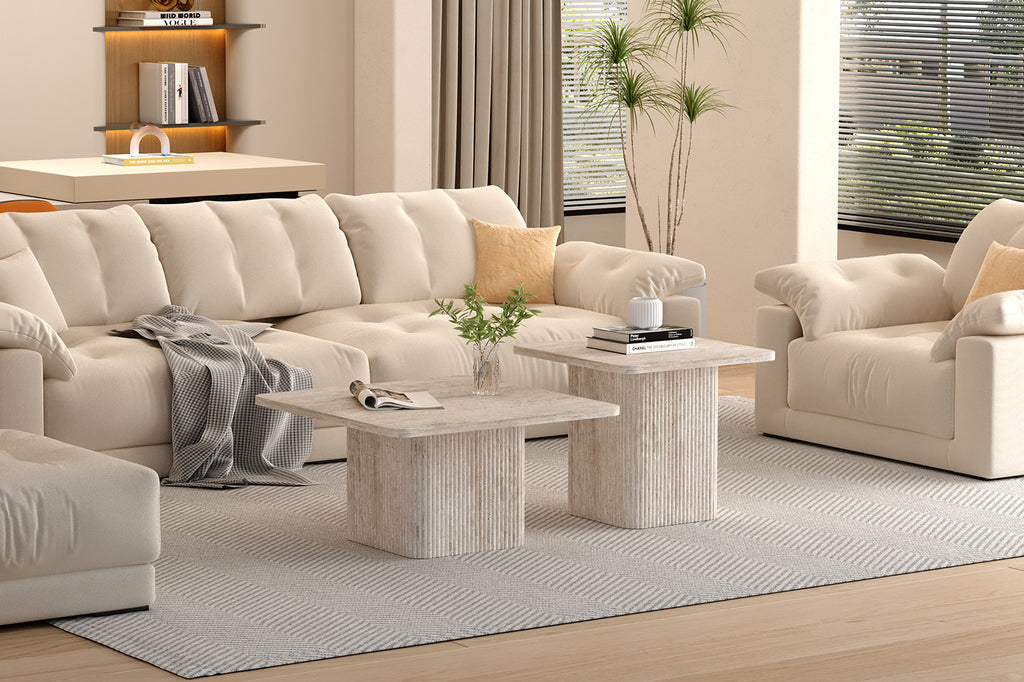 Set van 2 Salontafels 'Bobby' Decor travertin Beige (2c)